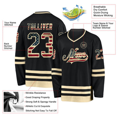 Custom Black Vintage USA Flag-Cream Hockey Jersey - Sky-Custom
