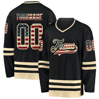 Custom Black Vintage USA Flag-Cream Hockey Jersey - Sky-Custom