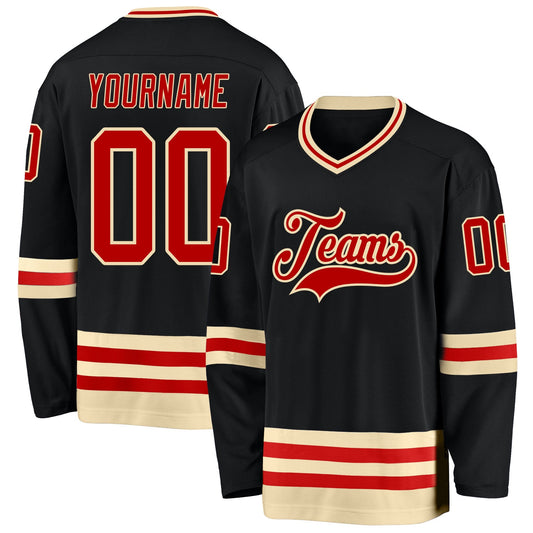 Custom Black Red-Cream Hockey Jersey - Sky-Custom
