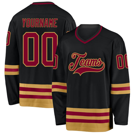 Custom Black Maroon-Old Gold Hockey Jersey - Sky-Custom