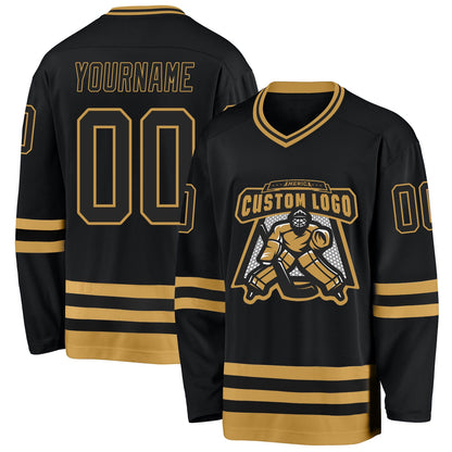 Custom Black Old Gold Hockey Jersey - Sky-Custom