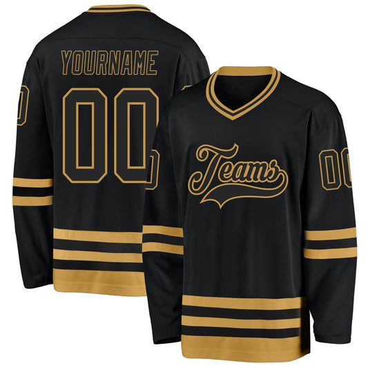 Custom Black Old Gold Hockey Jersey - Sky-Custom