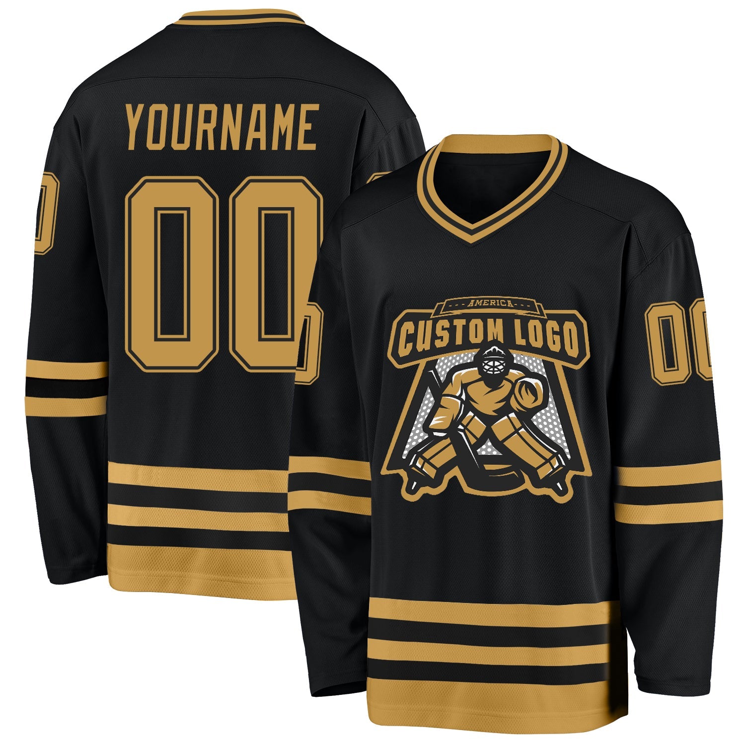 Custom Black Old Gold Hockey Jersey - Sky-Custom