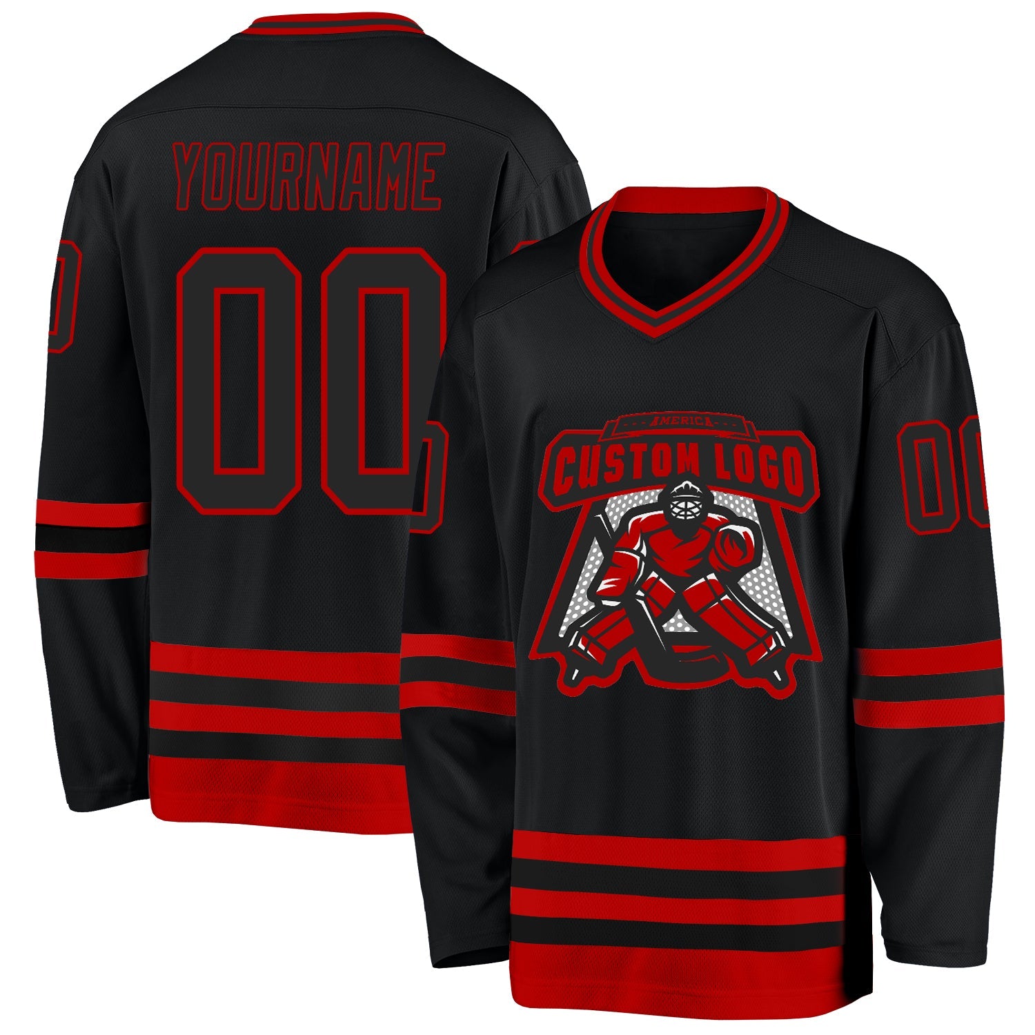 Custom Black Red Hockey Jersey - Sky-Custom