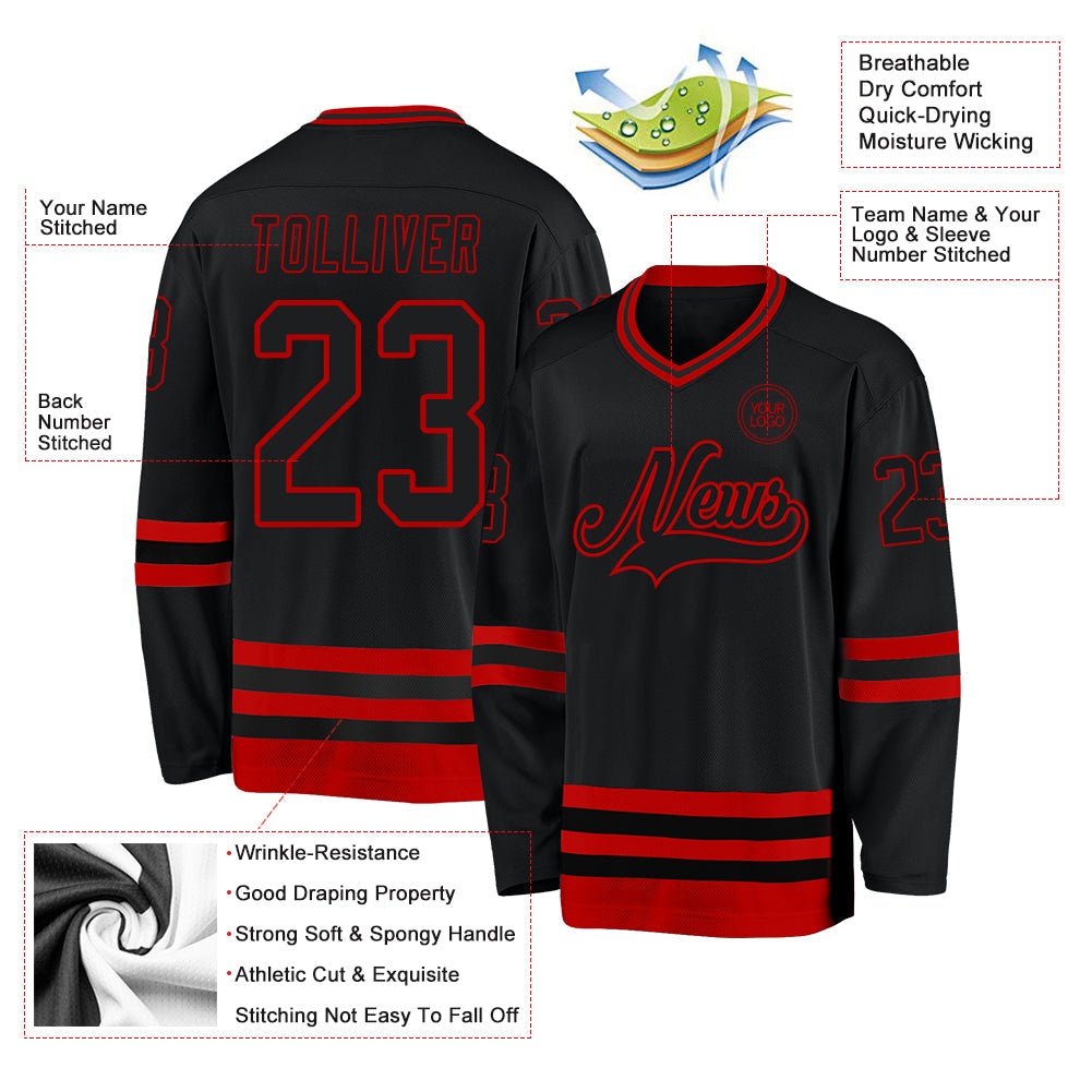 Custom Black Red Hockey Jersey - Sky-Custom
