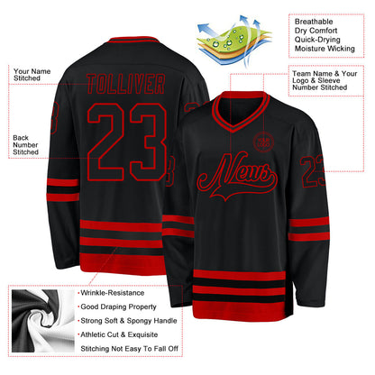 Custom Black Red Hockey Jersey - Sky-Custom