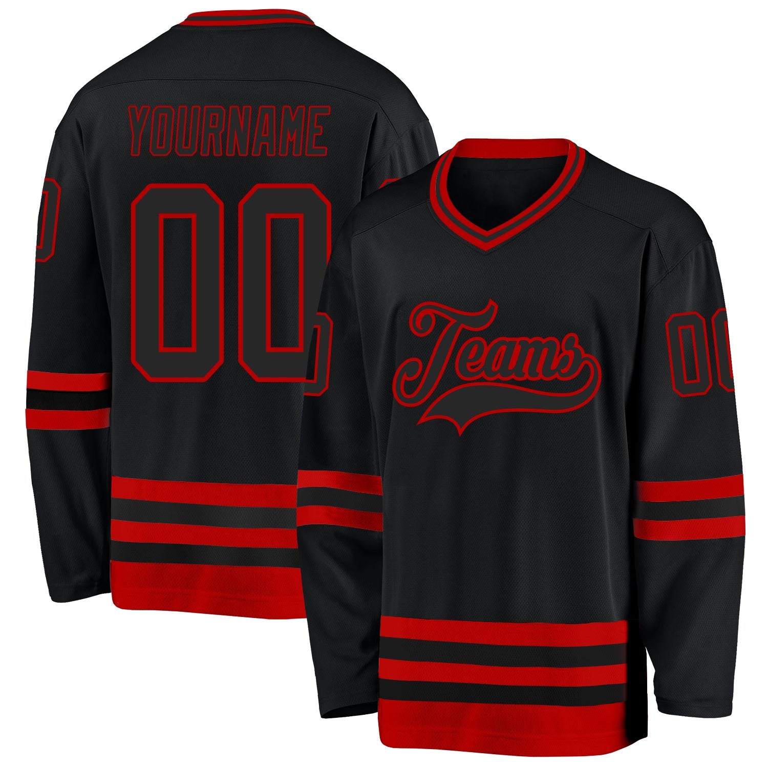 Custom Black Red Hockey Jersey - Sky-Custom