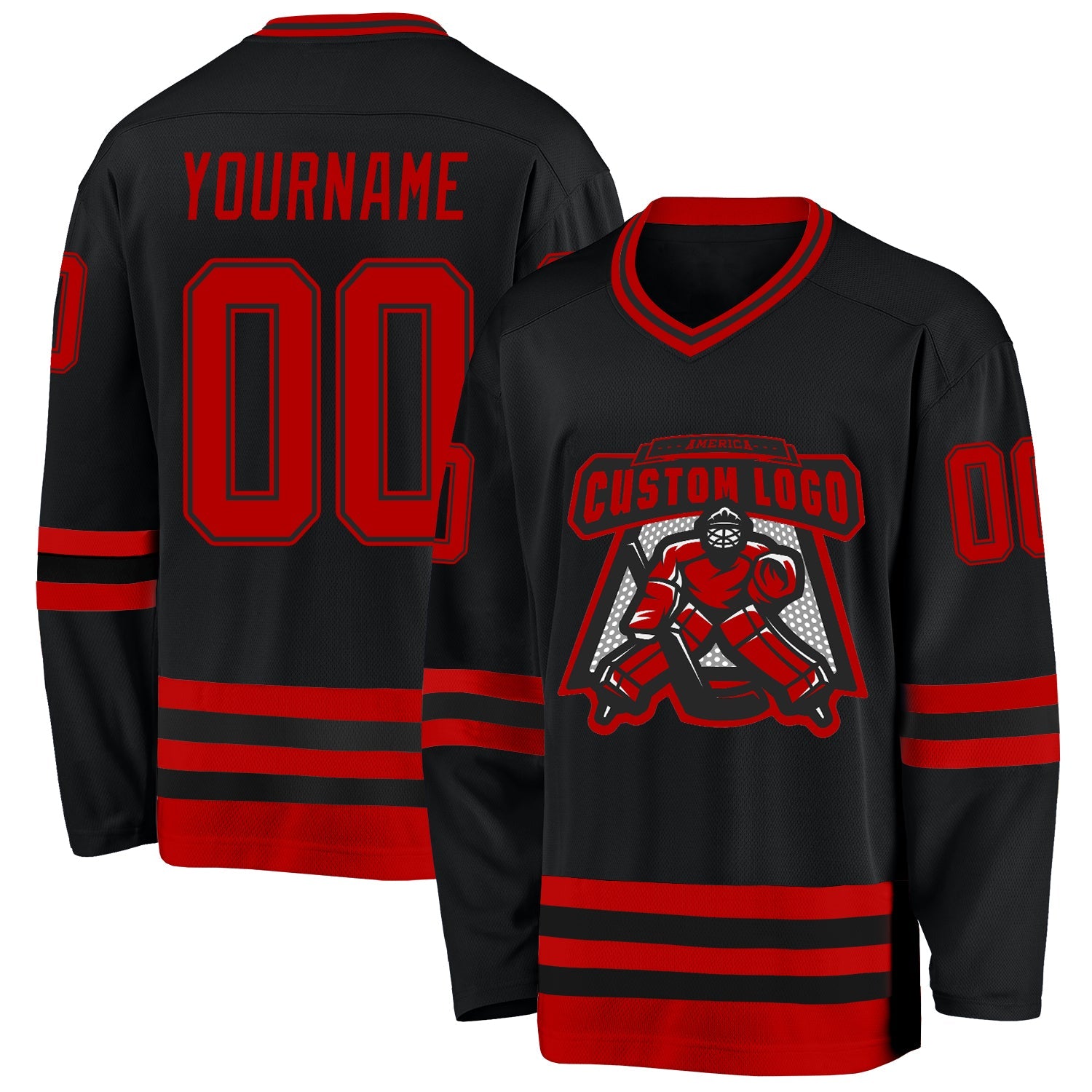 Custom Black Red Hockey Jersey - Sky-Custom