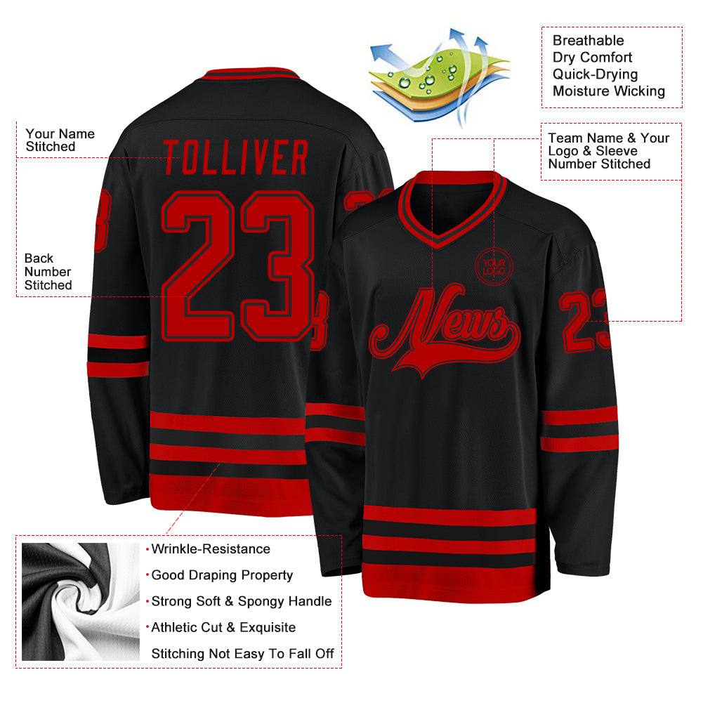 Custom Black Red Hockey Jersey - Sky-Custom