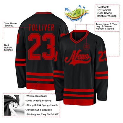 Custom Black Red Hockey Jersey - Sky-Custom