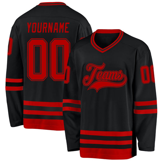 Custom Black Red Hockey Jersey - Sky-Custom