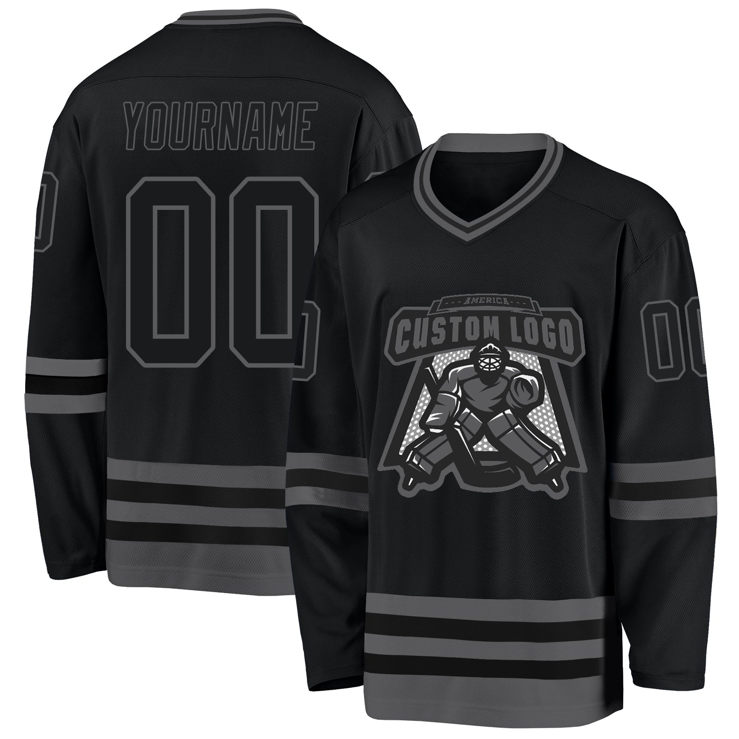 Custom Black Steel Gray Hockey Jersey - Sky-Custom