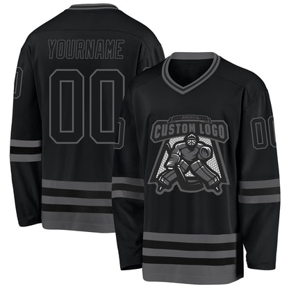 Custom Black Steel Gray Hockey Jersey - Sky-Custom