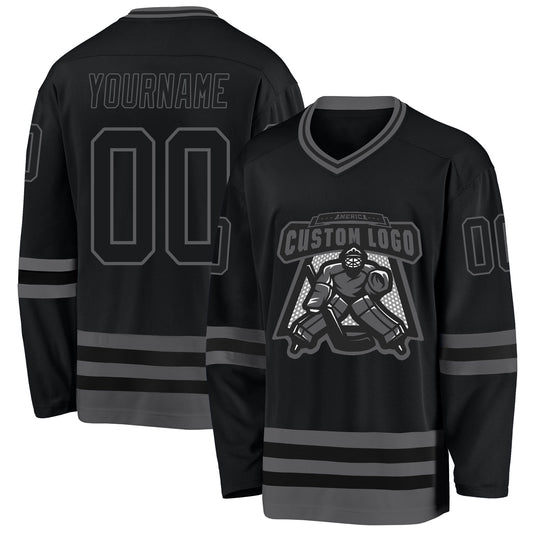 Custom Black Steel Gray Hockey Jersey - Sky-Custom