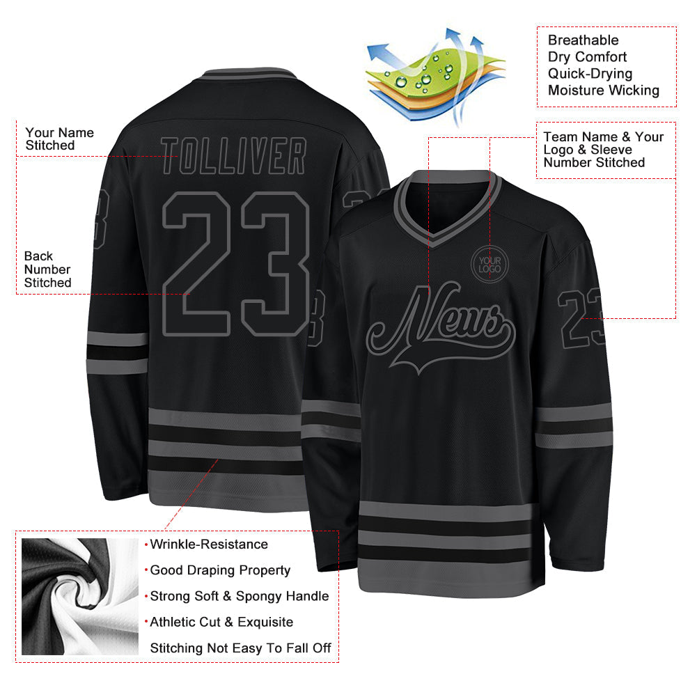 Custom Black Steel Gray Hockey Jersey - Sky-Custom