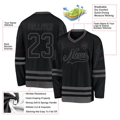 Custom Black Steel Gray Hockey Jersey - Sky-Custom