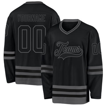Custom Black Steel Gray Hockey Jersey - Sky-Custom