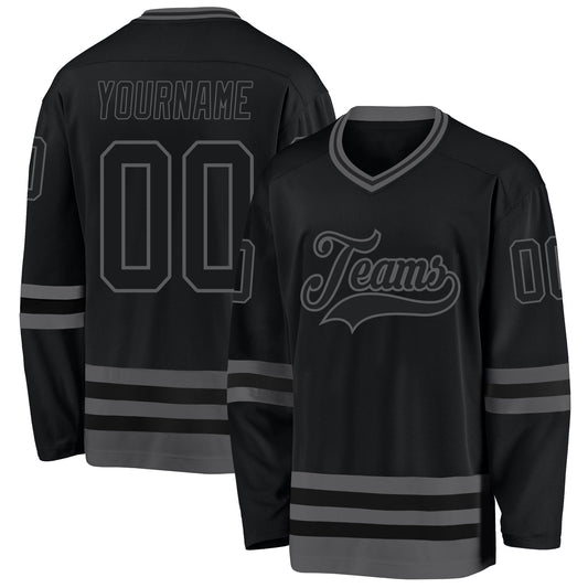 Custom Black Steel Gray Hockey Jersey - Sky-Custom