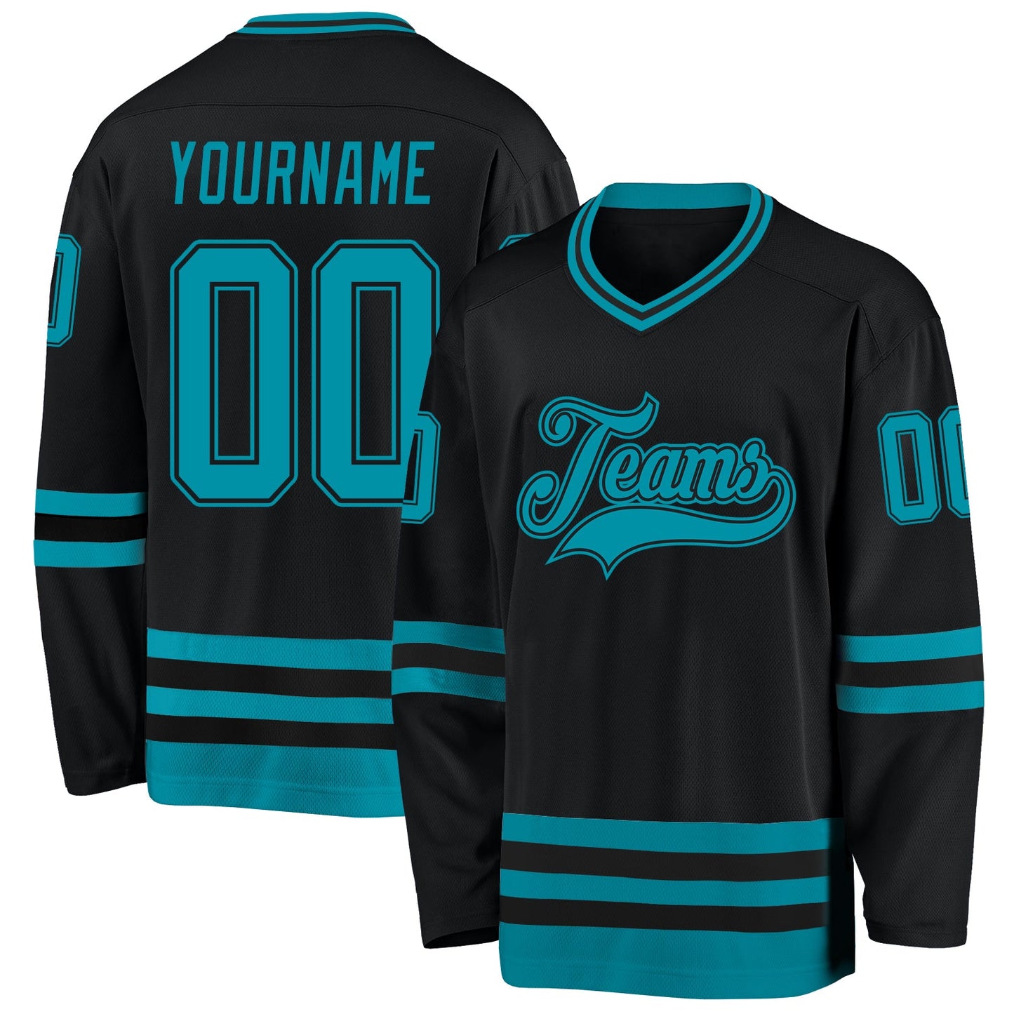 Custom Black Teal Hockey Jersey - Sky-Custom
