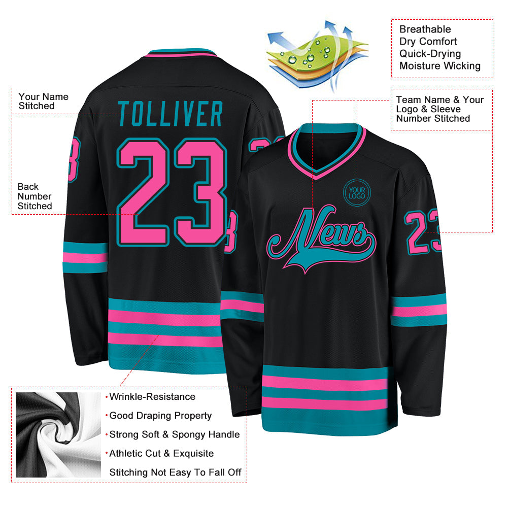 Custom Black Pink-Teal Hockey Jersey - Sky-Custom