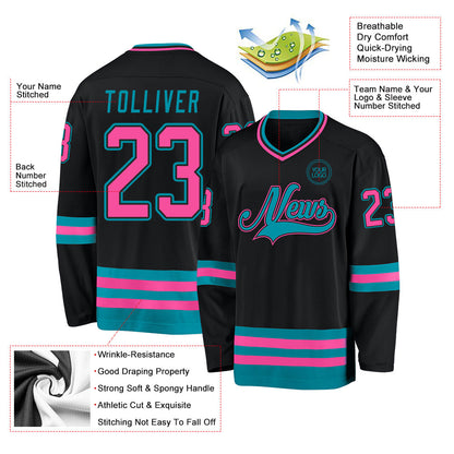 Custom Black Pink-Teal Hockey Jersey - Sky-Custom