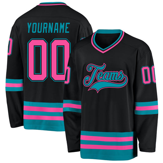 Custom Black Pink-Teal Hockey Jersey - Sky-Custom
