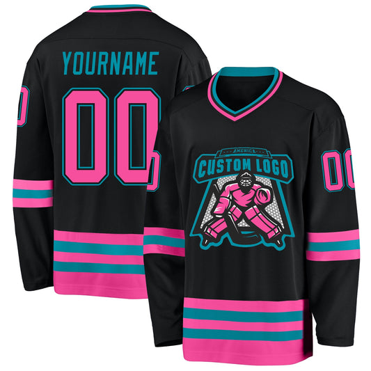 Custom Black Pink-Teal Hockey Jersey - Sky-Custom
