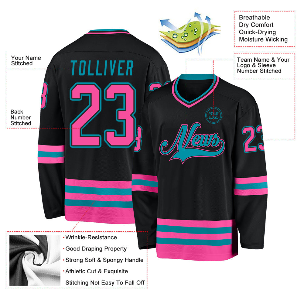 Custom Black Pink-Teal Hockey Jersey - Sky-Custom