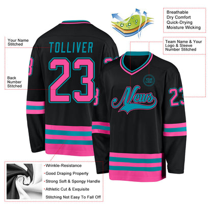 Custom Black Pink-Teal Hockey Jersey - Sky-Custom