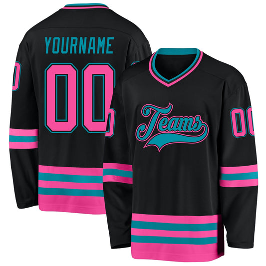 Custom Black Pink-Teal Hockey Jersey - Sky-Custom