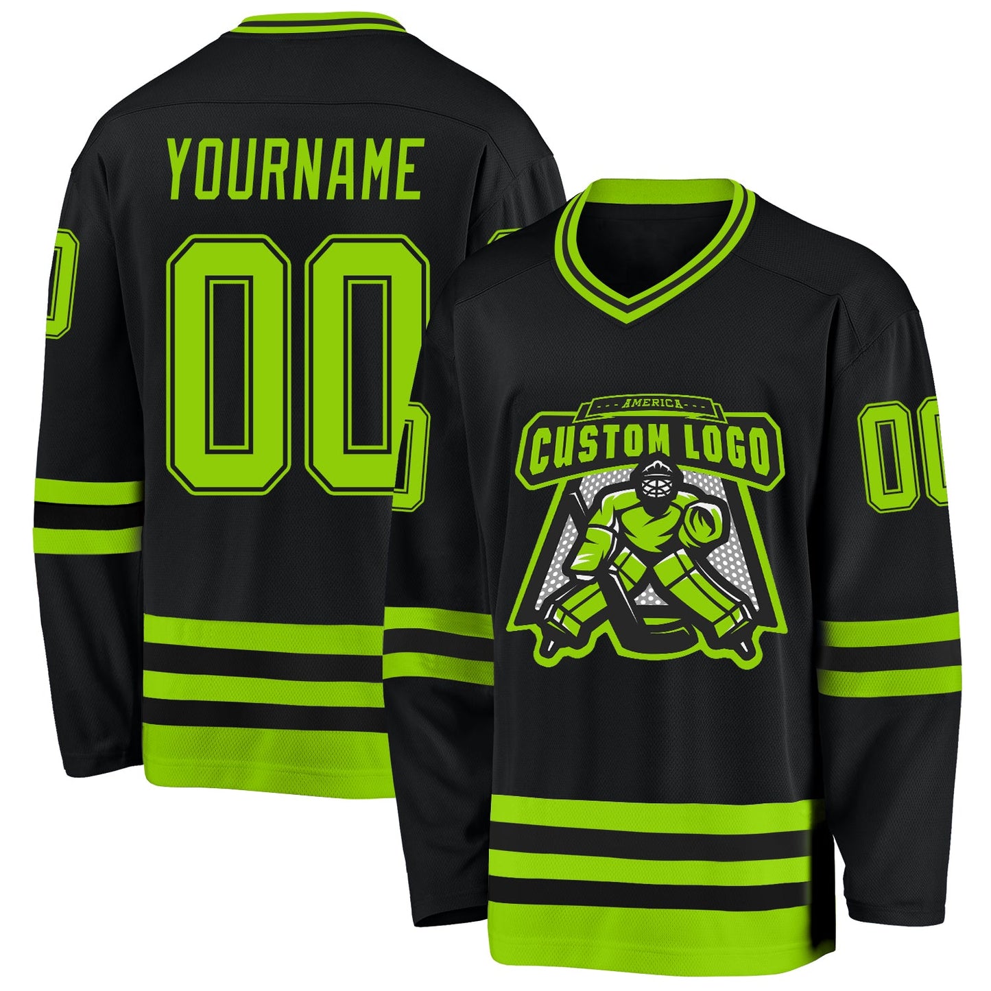 Custom Black Neon Green Hockey Jersey - Sky-Custom