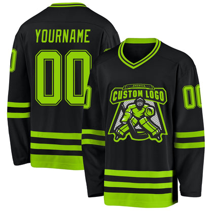 Custom Black Neon Green Hockey Jersey - Sky-Custom