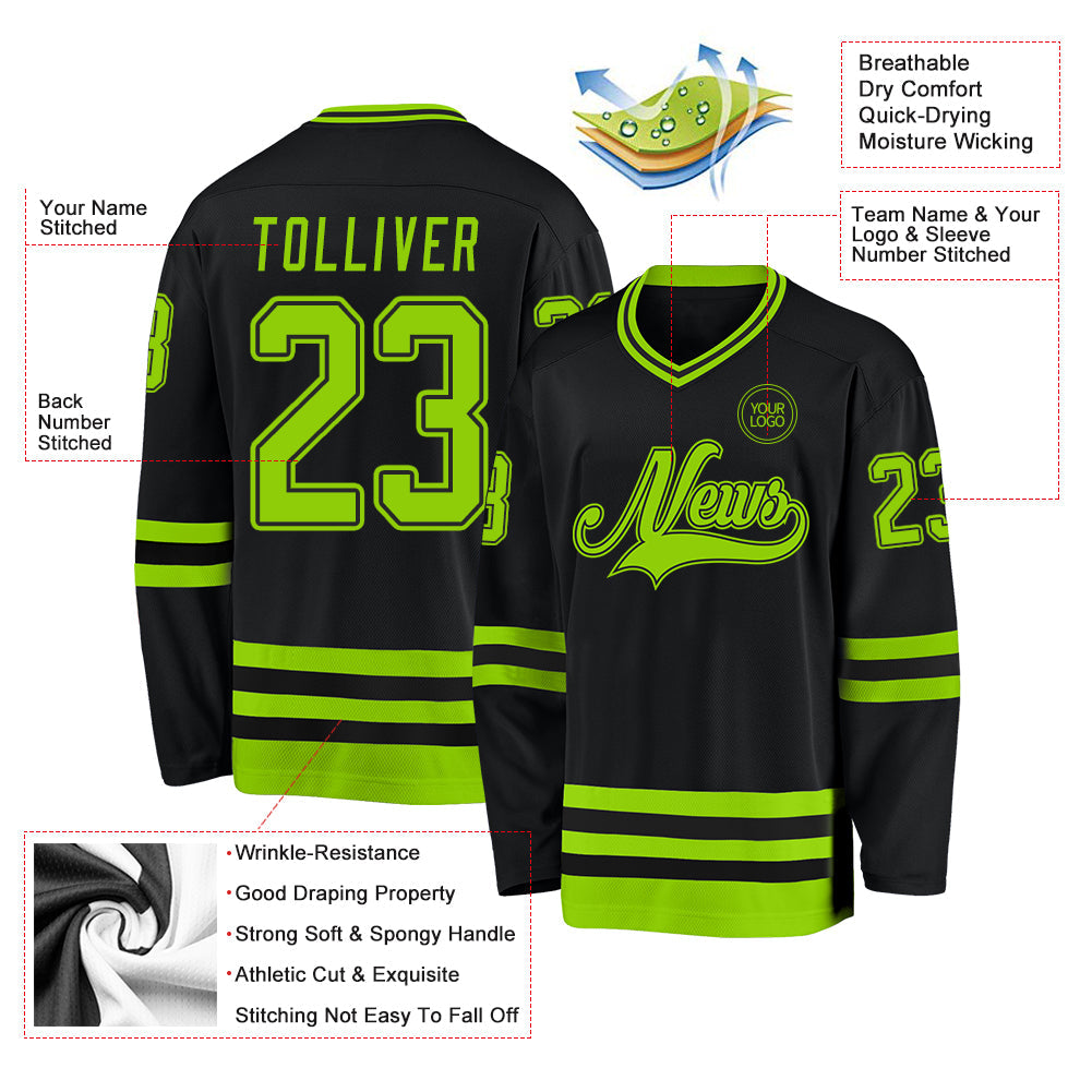Custom Black Neon Green Hockey Jersey - Sky-Custom