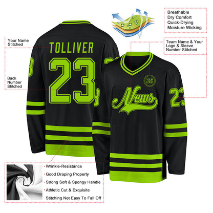 Custom Black Neon Green Hockey Jersey - Sky-Custom