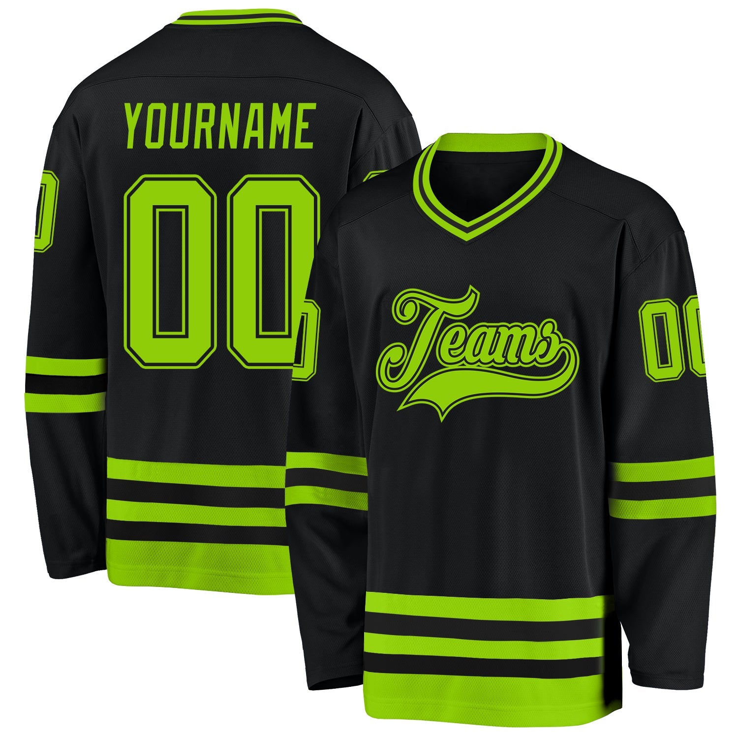 Custom Black Neon Green Hockey Jersey - Sky-Custom