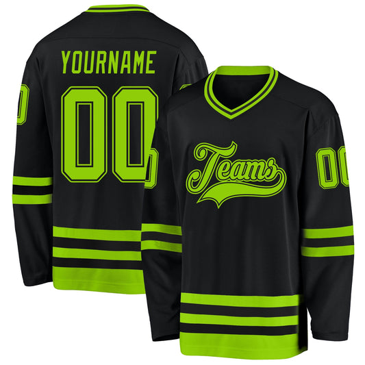 Custom Black Neon Green Hockey Jersey - Sky-Custom