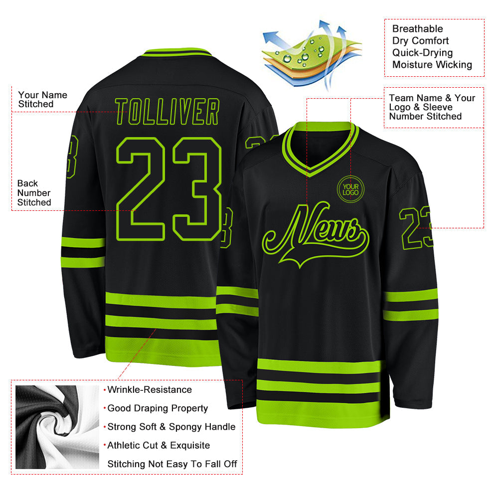 Custom Black Neon Green Hockey Jersey - Sky-Custom