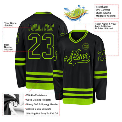 Custom Black Neon Green Hockey Jersey - Sky-Custom