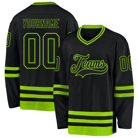 Custom Black Neon Green Hockey Jersey - Sky-Custom