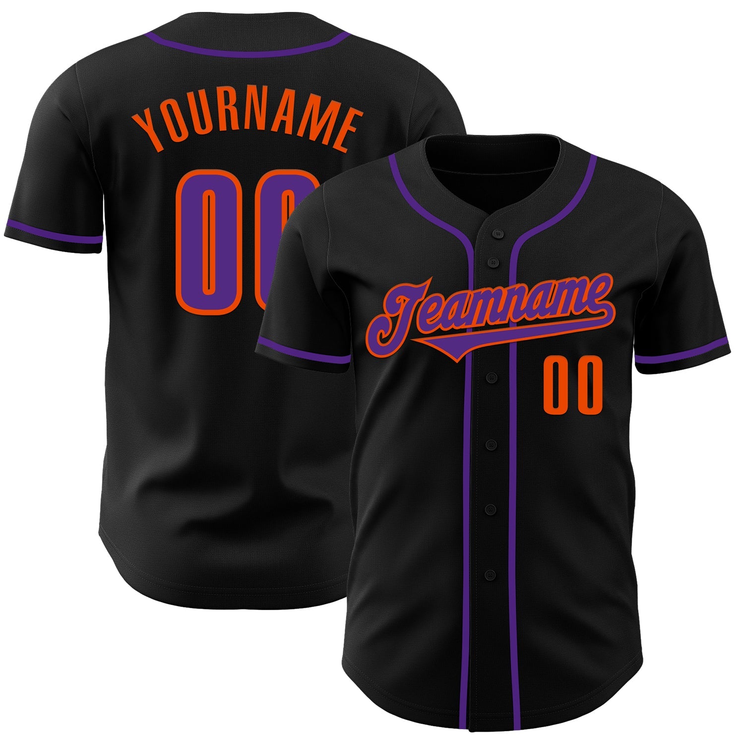 Custom Black Purple-Orange Authentic Baseball Jersey - Sky-Custom