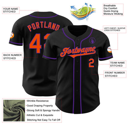 Custom Black Orange-Purple Authentic Baseball Jersey - Sky-Custom