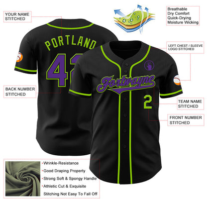 Custom Black Purple-Neon Green Authentic Baseball Jersey - Sky-Custom
