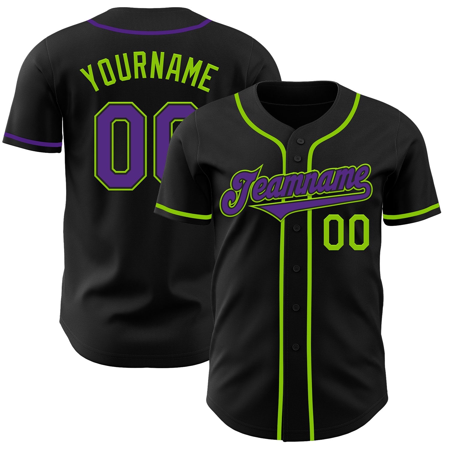 Custom Black Purple-Neon Green Authentic Baseball Jersey - Sky-Custom