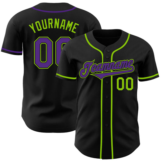 Custom Black Purple-Neon Green Authentic Baseball Jersey - Sky-Custom
