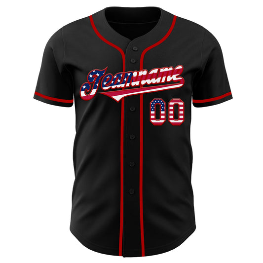 Custom Black USA Flag-Red Authentic Baseball Jersey - Sky-Custom