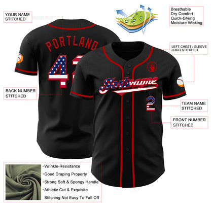 Custom Black USA Flag-Red Authentic Baseball Jersey - Sky-Custom