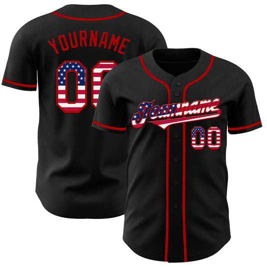 Custom Black USA Flag-Red Authentic Baseball Jersey - Sky-Custom