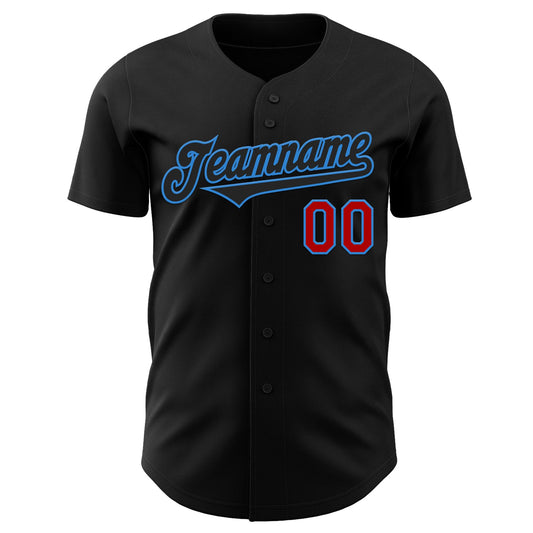 Custom Black Electric Blue-Red Authentic Baseball Jersey - Sky-Custom