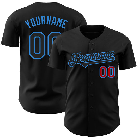Custom Black Electric Blue-Red Authentic Baseball Jersey - Sky-Custom