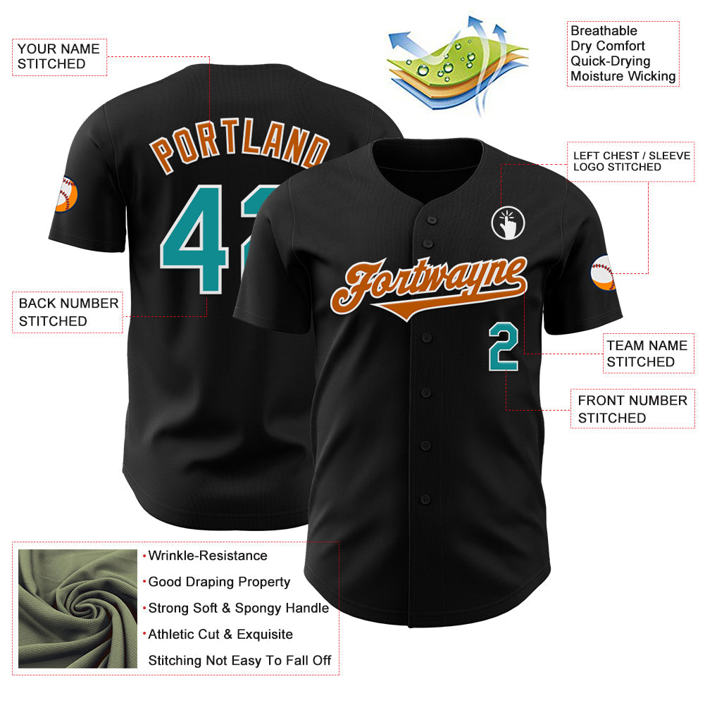 Custom Black Teal-Texas Orange Authentic Baseball Jersey - Sky-Custom
